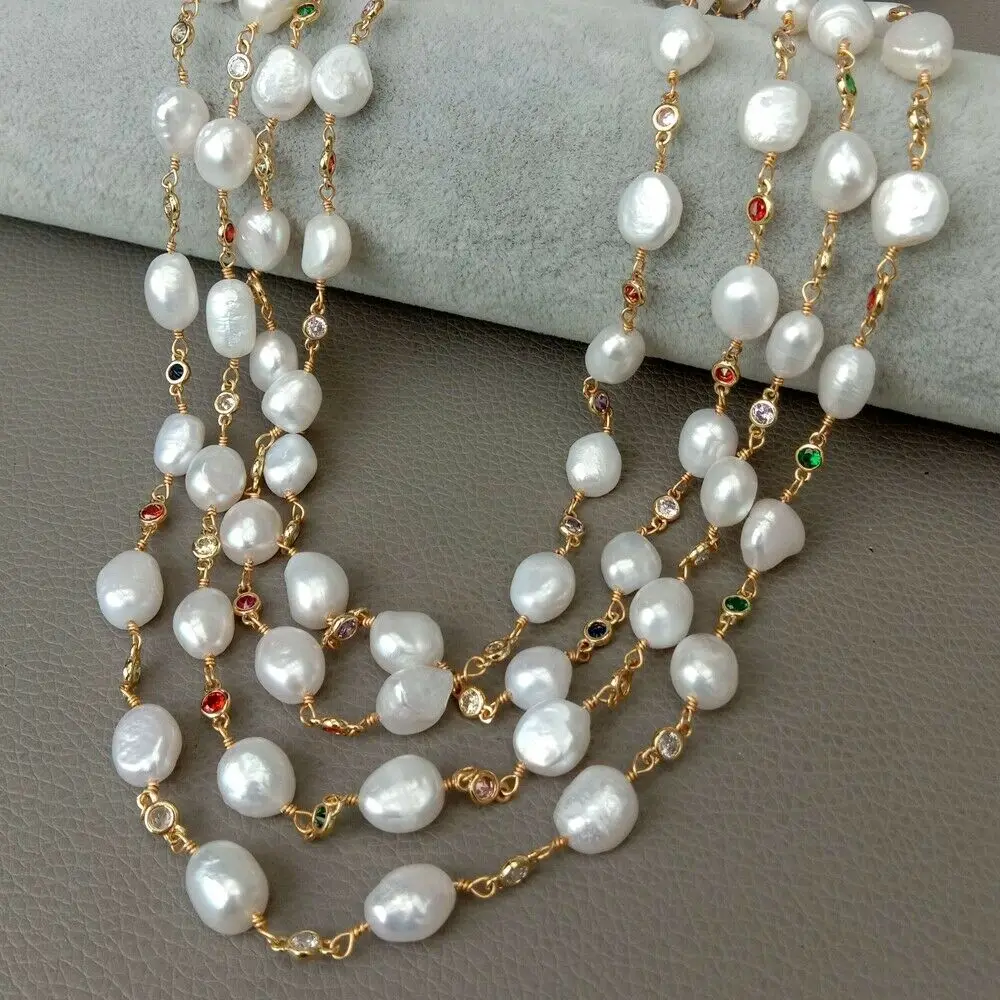 18 &quot4 нити пресноводный белый жемчуг в стиле барокко многоцветный Цирконий