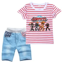 gormiti game clothes 2021 summer kids 100 cotton tshirts denim shorts 2pcs sets cute toddler girls outfits boys cartoon suits