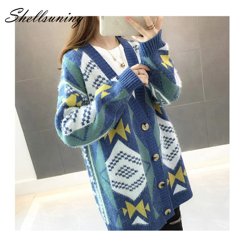 Shellsuning свитер женский осенний трикотажные длинные кардиганы Женская