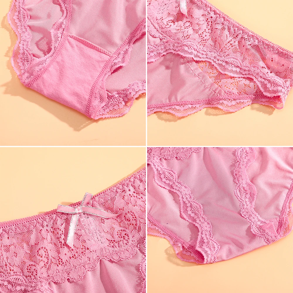 

AIJOLEN Solid Color Hollow Lace Panties Mesh See-through Underwear Sexy Women's Underpants Mid-rise Soft Underwear Briefs