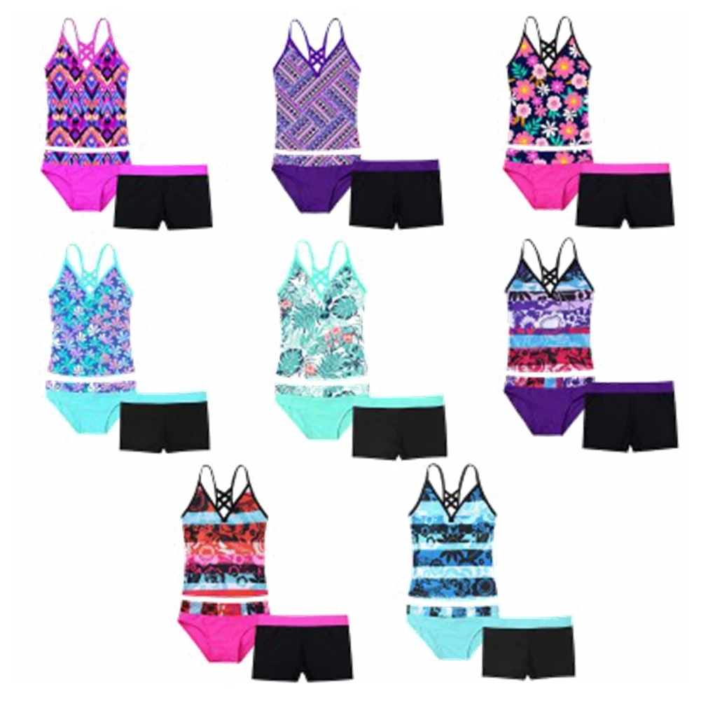 Детский купальник для девочек одежда плавания танкини с цветочным принтом