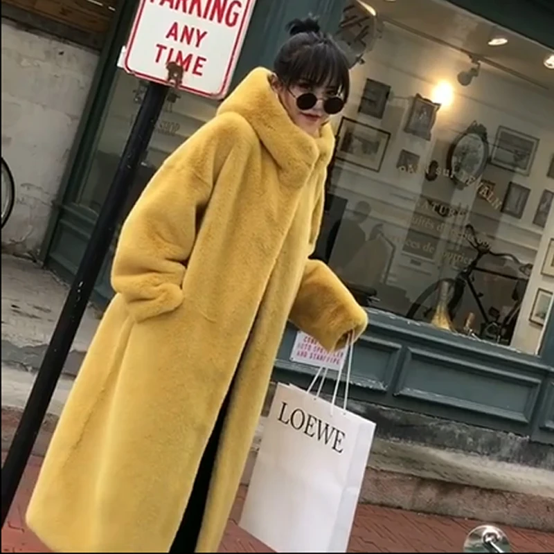 Женское длинное пальто из меха кролика рекс 2020 корейское зимнее толстое теплое с