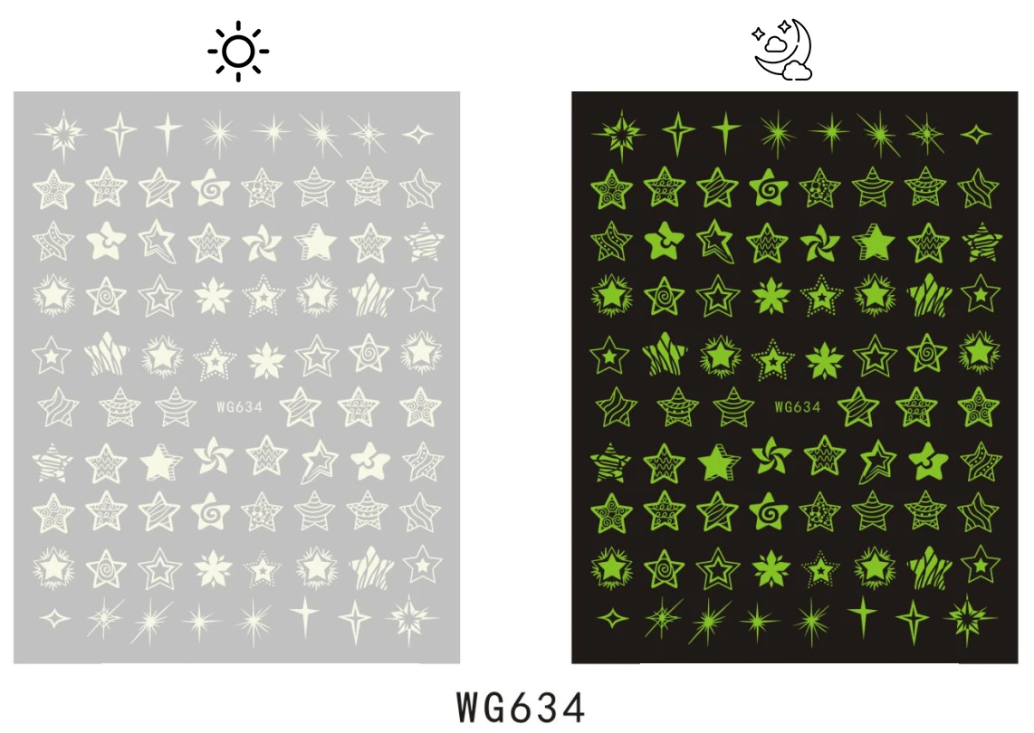 

Luminous Star Moon Sun Nail Stickers for Manicure Accessories Heart Feather Animals Printing Self Adhesive Nail Wrap