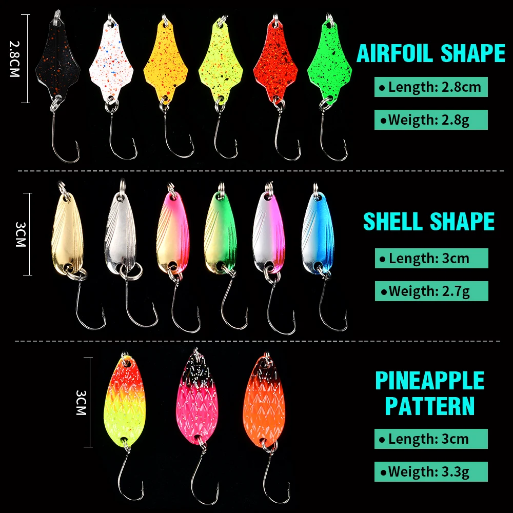 12pcs Spoon Lure Set Fishing Metal Bait For Lake Sea Carp Bass Pike Wobbler Mini Spinner Trout Jig Hard Box Kit Accessories 3g | Спорт и