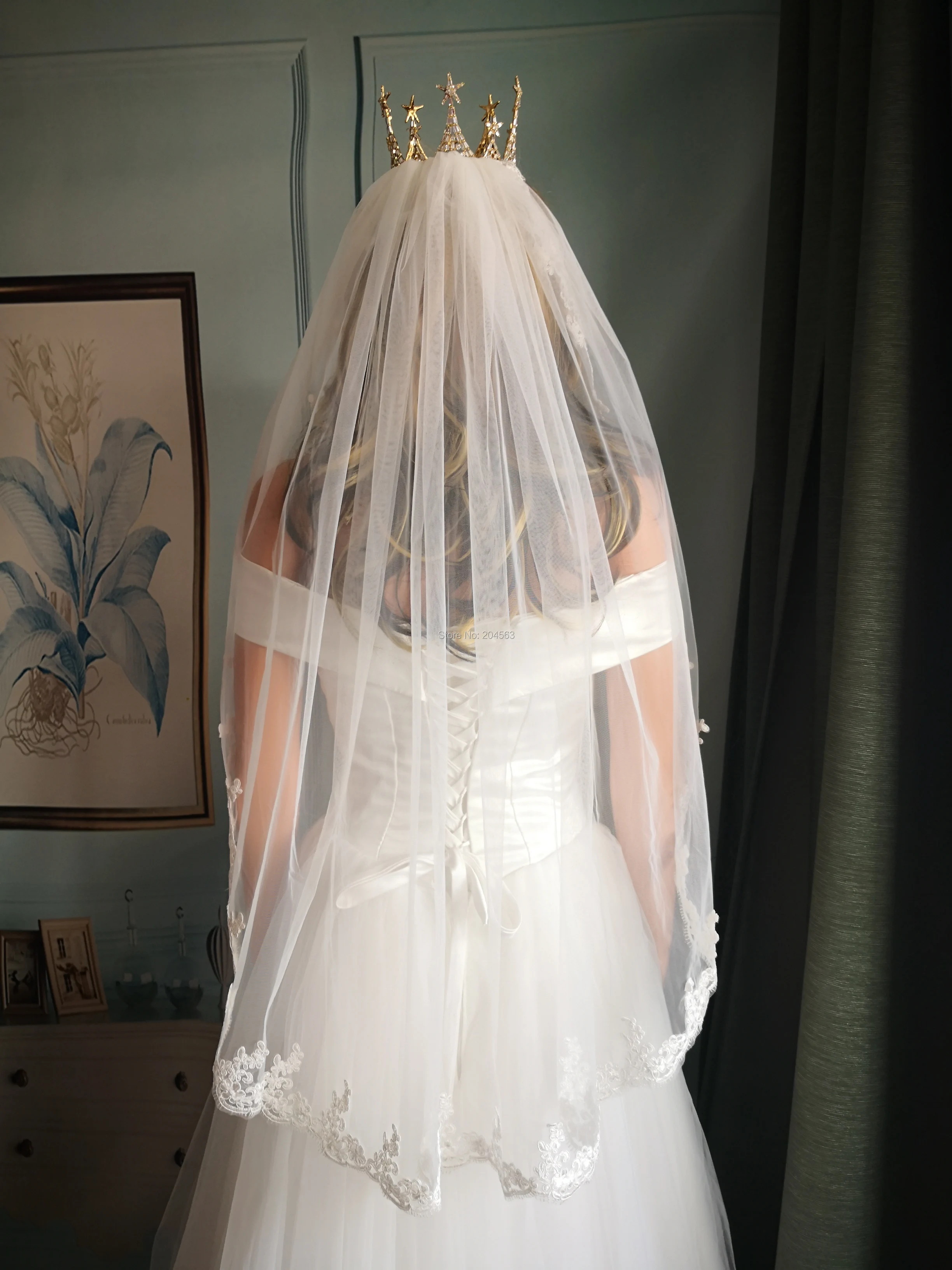 Однослойная белая или слоновая кружевная свадебная фата Тюлевая Фата для