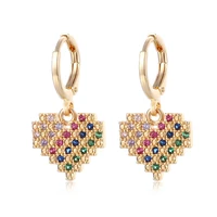 new fashion love heart stud earrings for women copper plated gold zircon earrings female mixed color dainty ear jewelry gift