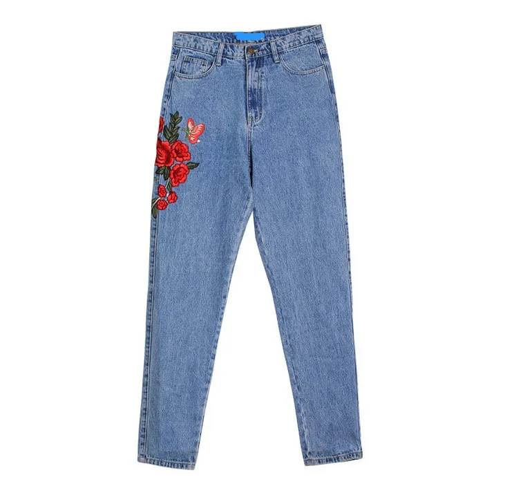 Женские джинсы с высокой талией catonATOZ вышитыми цветами Джинсы бойфренда брюки