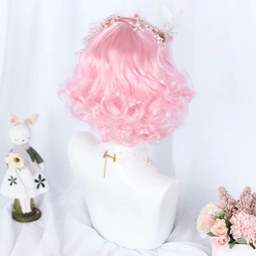 

MCOSER Lady Harajuku Baby Pink Cosplay Wig Fashion Beauty Curly Hair Fluffy Gothic Lolita 30CM Short Synthetic Women