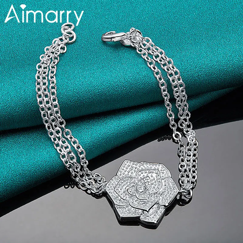 

Aimarry 925 Sterling Silver Flowers Pendant AAA Zircon Bracelet For Women Party Engagement Wedding Charm Gifts Fashion Jewelry