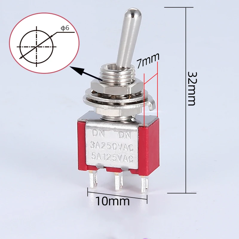 5 шт. 6 мм красный Мини MTS-102 3-контактный SPDT ON-ON 5A 120VAC тумблер миниатюрный |
