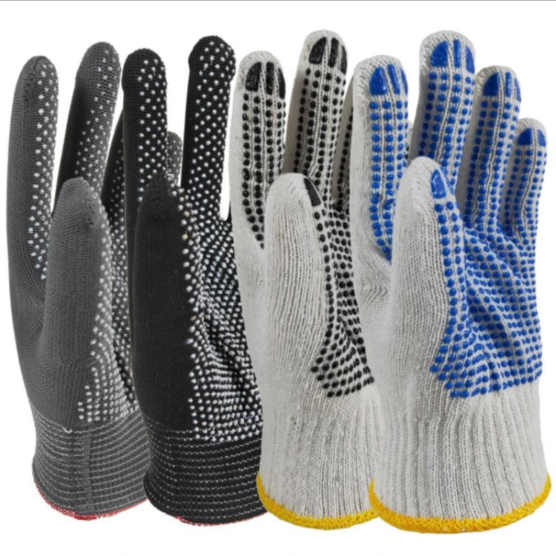 

Plastic dispensing anti slip gloves wear resistant yarn beads 600g ten needle bleached labor protection gloves wholesale