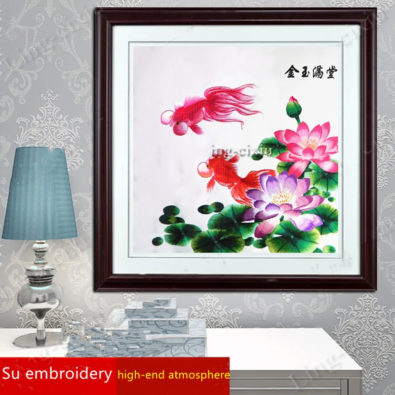 

Mural hand-embroidered golden jade full hall Suzhou embroidery interior decoration gift painting living room hotel cafe wall pai