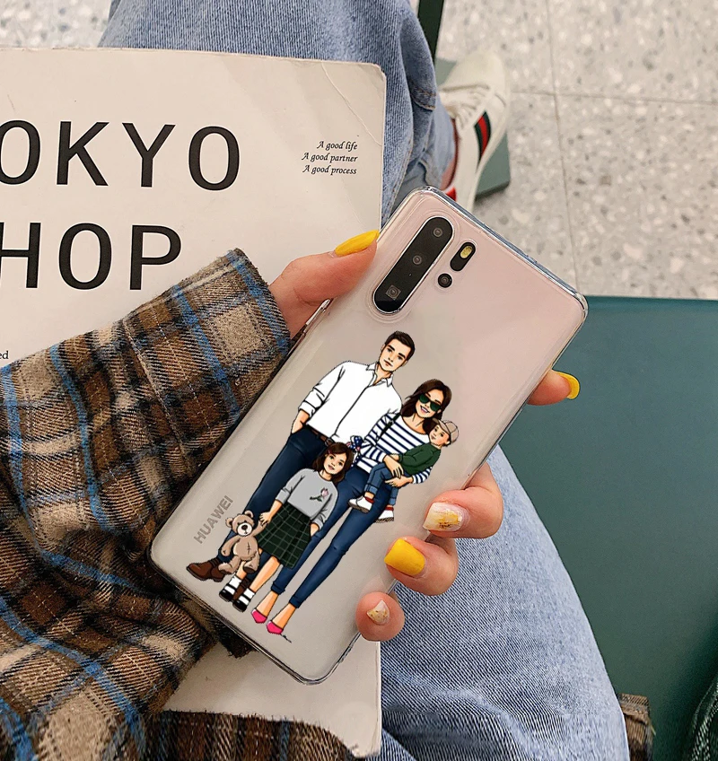 Модный женский силиконовый прозрачный чехол для телефона мамы и дочки huawei P8 P9 P10