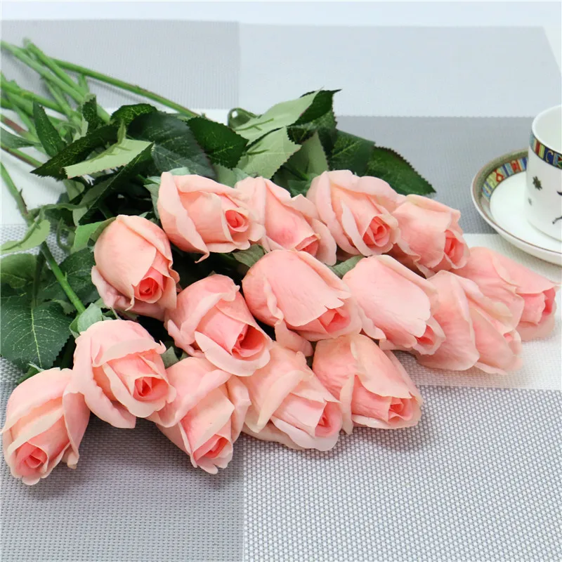 Champagne pink 15 шт./лот, настоящий на ощупь, искусственная латексная Роза, искусственные цветы, сделай сам, домашний Свадебный декор, цветок, подарок на день Святого Валентина, увлажняющая Роза - Цвет: Champagne pink