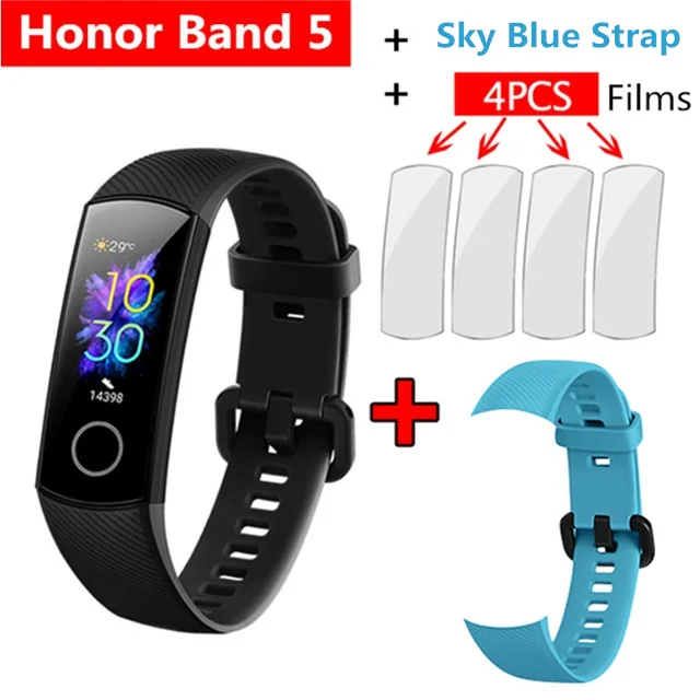 black add sky blue Смарт-браслет huawei Honor band 5 AMOLED huawei smartwatch с кислородом крови пульсометр ftness трекер сна спортивные часы - Цвет: black add sky blue