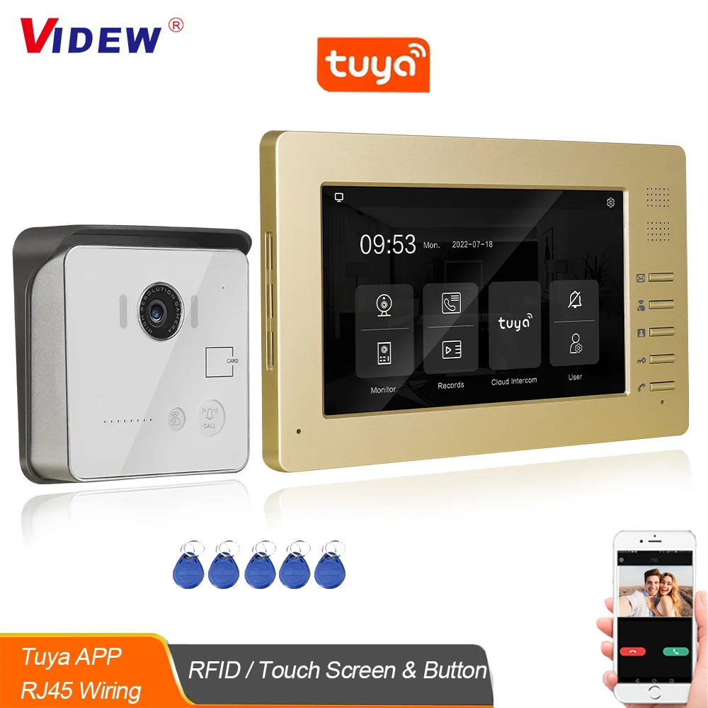 

VIDEW Wired Video Intercom System Tuya Digital Camera Doorbell with 7 Inch Screen Monitor RFID Access Home Door Bell for Villa