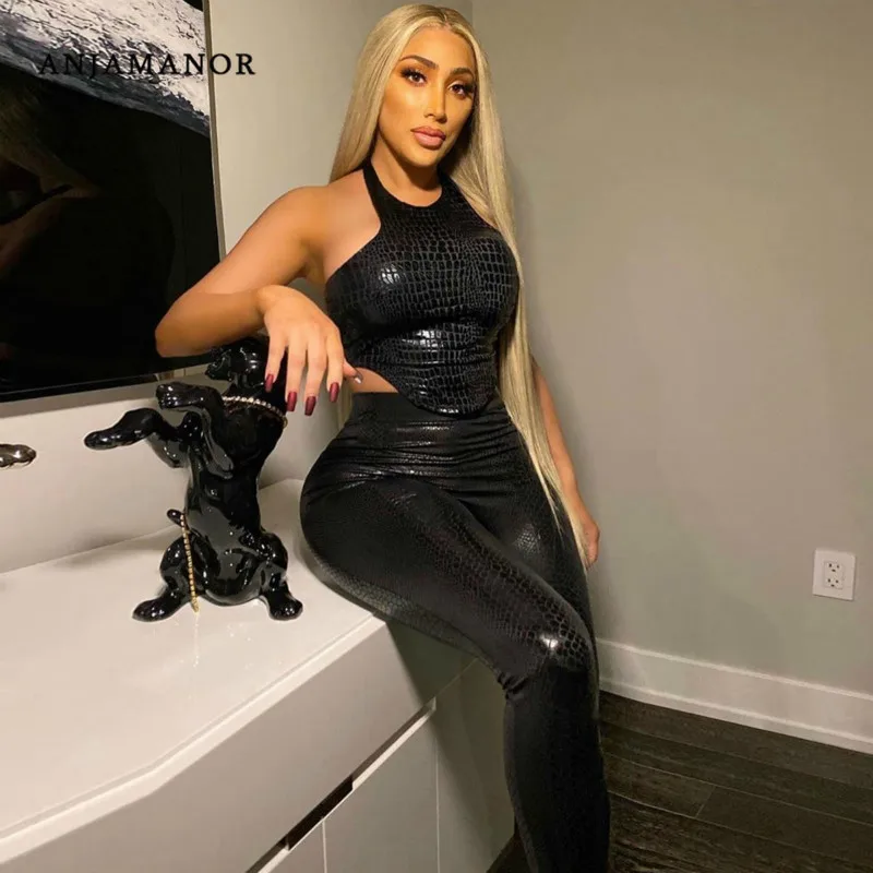ANJAMANOR/черные пикантные Клубные костюмы из искусственной кожи крокодила