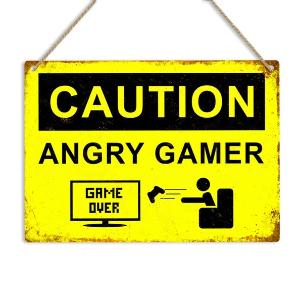 

Caution Angry Gamer Yellow Warning Metal Sign Plaque Pc Ps4 Xbox Gaming Bedroom Metal Tin Sign Wall Art Decor Poster