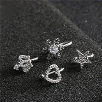 fashion snowflake five pointed star love crown ear bone clip charm women no ear hole zircon stainless steel piercing jewelry