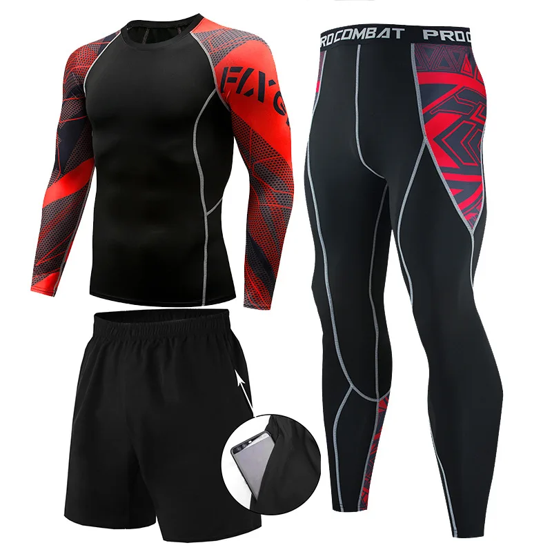 

Men's Sports 3-piece set Windproof Quick drying Sportswear Compression Clothing Fitness Training kit Thermal Underwear leggings