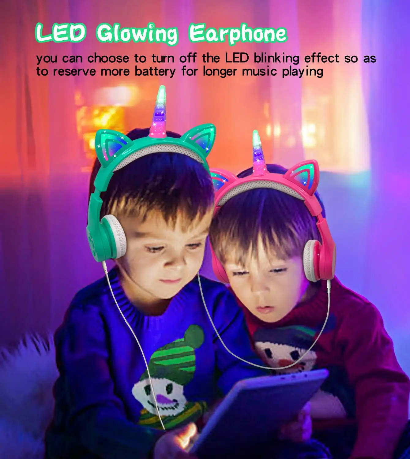 

Unicorn kids headphones wireless, cat ear kids wireless headphones for boys girls game toddler school light up headset