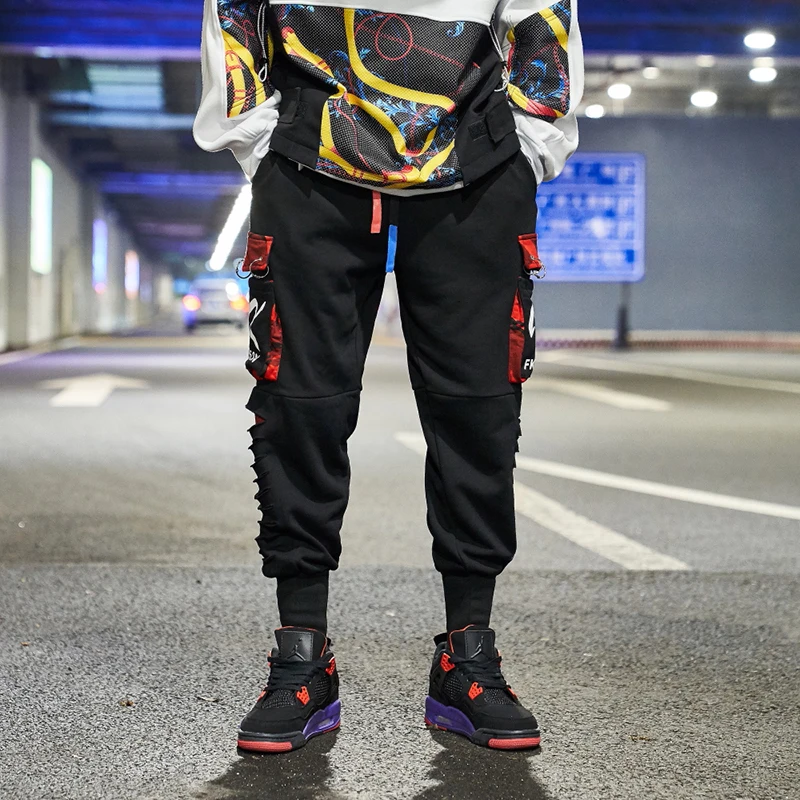 Techwear брюки с дырками мужские камуфляжные мешковатые шаровары джоггеры военные