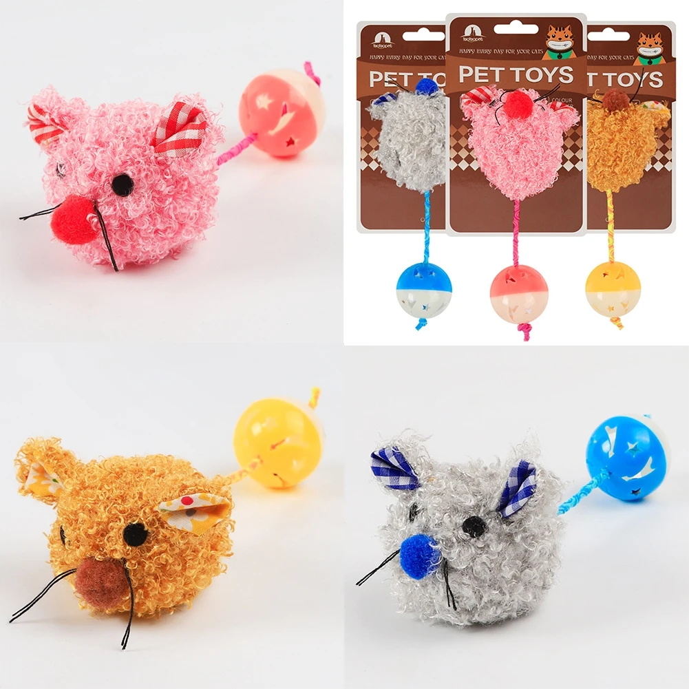 

Random Color Select 1PCS Cartoon Supplies Nylon Rope Round Ball Mouse Lovely Long Tail Bell Pet Cat Bite Play Toys With Catnip