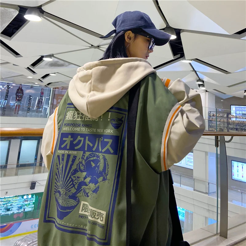 

Autumn Baseball Jacket Couples Ins Hooded Loose Coat Fashion Harajuku Printed Streetwear Men Clothing