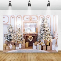 laeacco luxury decor merry christmas festivals fireplace tree gift chic wall baby portrait photo background photography backdrop