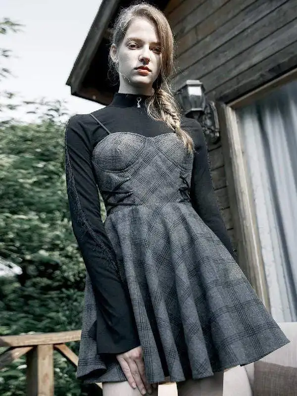 Панк рейв Женские клетчатые платья в клетку без застежки PQ-679LQ Азиатский размер