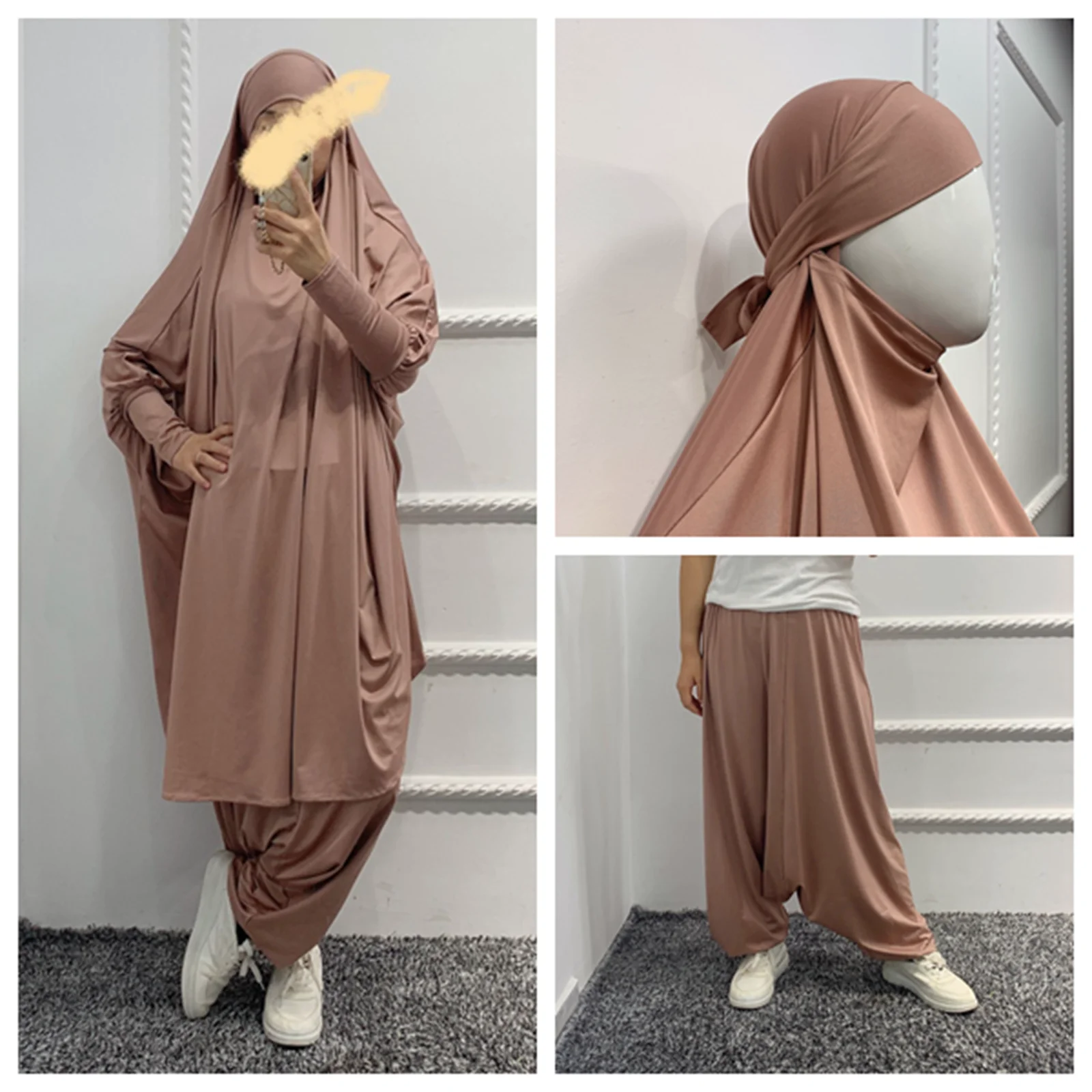 Мусульманская длинная одежда Khimar Paryer комплект из 2 предметов Abaya женское платье брюки костюмы Abaya s мусульманская одежда Caftan Jilbab Djellaba Халат