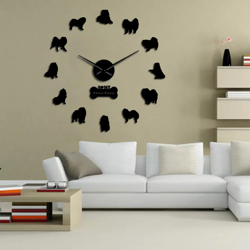 Зеркальные наклейки Chow в виде собаки домашний декор большие настенные часы