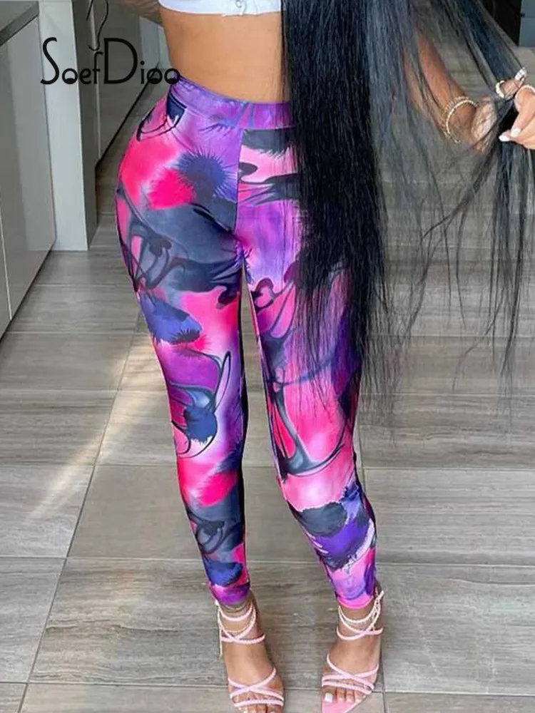 

Soefdioo Printed Skinny Sweatpants Women High Waist Trousers Autumn 2021 Sexy Birthday Party Festival Clothes Fashion Streetwear