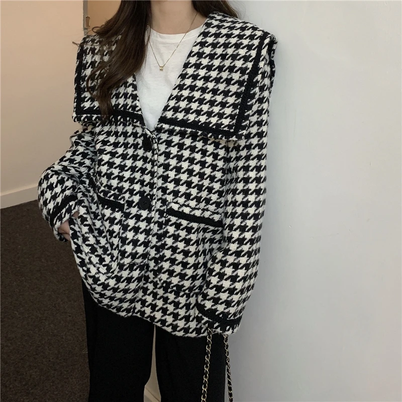 Женское шерстяное пальто клетчатая куртка осенне зимнее Смешанное модное