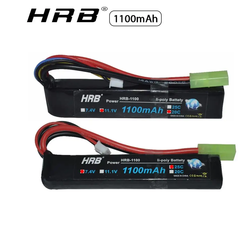 Аккумулятор HRB Akku mini airsoft 1100 мАч Lipo 3S 2S 7 4 В 11 1 25C разъем Tamiya для пневматического