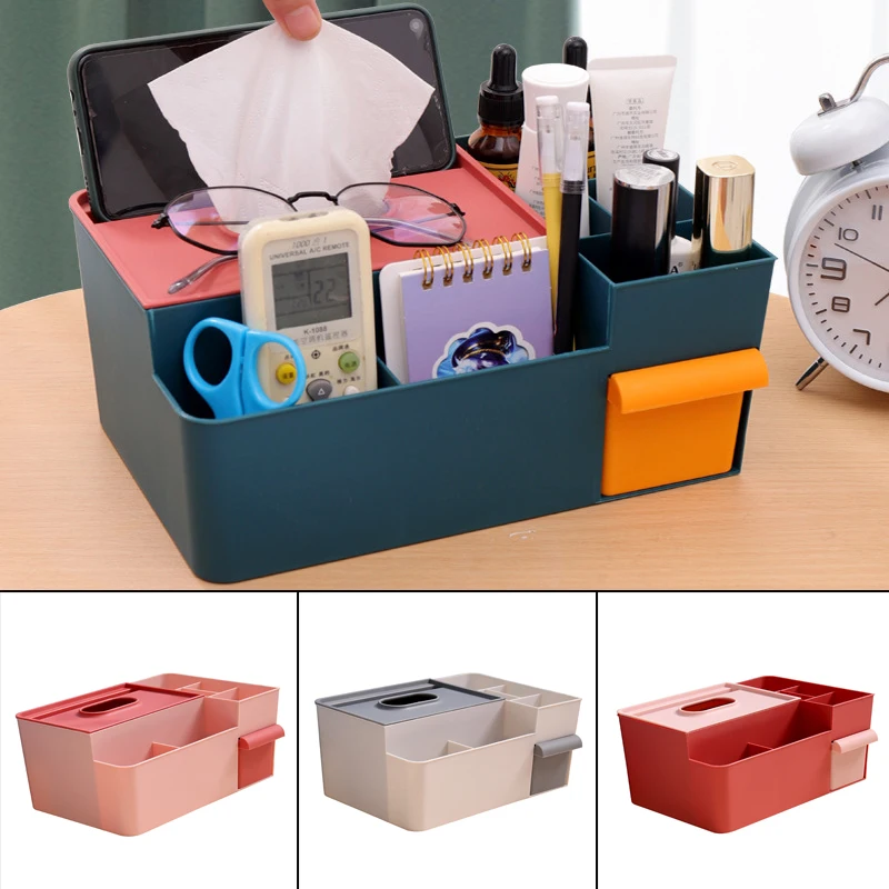 

Tissue Storage Box with Multiple Compartments Multifunctional Household Cosmetics Cellphone Holder Table Organizer Tissue Boxes