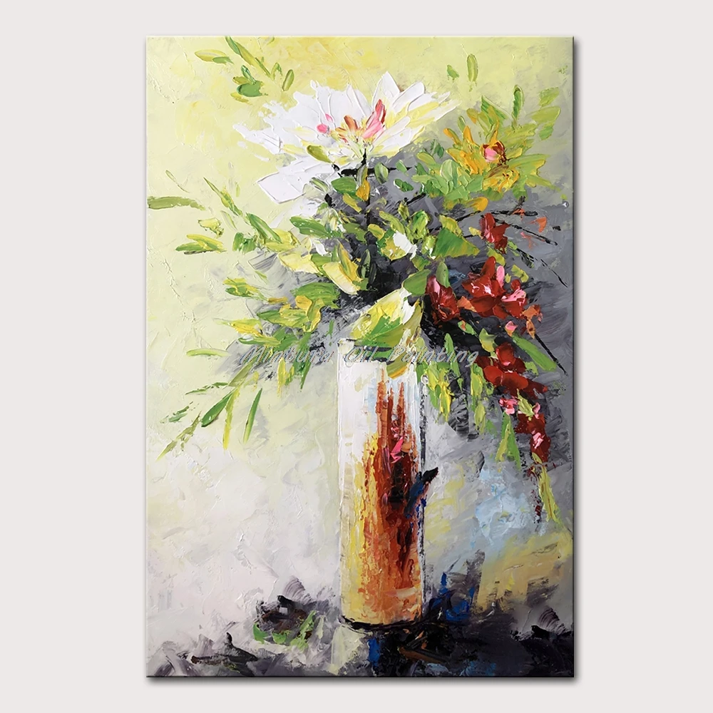 

Mintura Wall Picture for Living Room Oil Paintings on Canvas Hand Painted Flowers in A Vase Office Decoration Wall Art No Frame