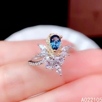 kjjeaxcmy fine jewelry 925 sterling silver inlaid natural london blue topaz women elegant water drop adjustable gem ring support