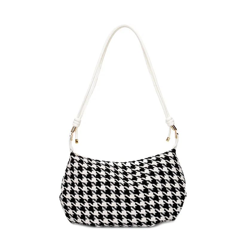 

Textured ladies shoulder bag 2021 new plaid PU plus woolen material handbag daily travel large capacity female messenger bag
