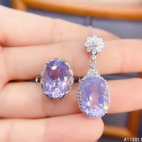 kjjeaxcmy fine jewelry 925 sterling silver inlaid natural amethyst fashion female gemstone ring pendant set support test