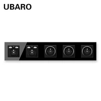ubaro 43086mm fr standard luxury glass wall socket with dual usb 5v 2100ma power electrical prise home outlet ac110 250v 16a