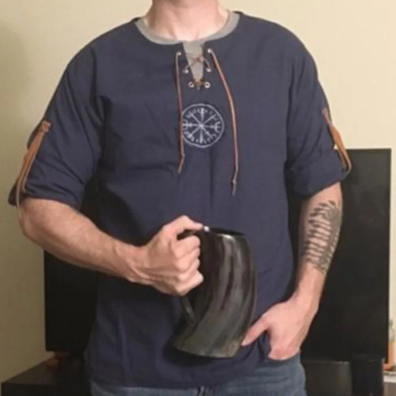 

Movie Viking Medieval Peasant Viking Costume Halloween Cosplay Stage Men's Shirt Casual Summer Clothes