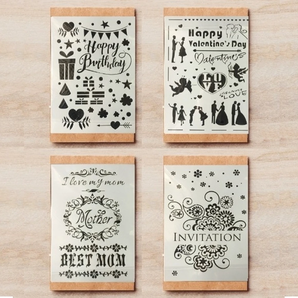 

4Pcs/Lot A4 Festival Invitation DIY Layering Stencils Painting Scrapbook Coloring Embossing Album Decor Template 29*21cm