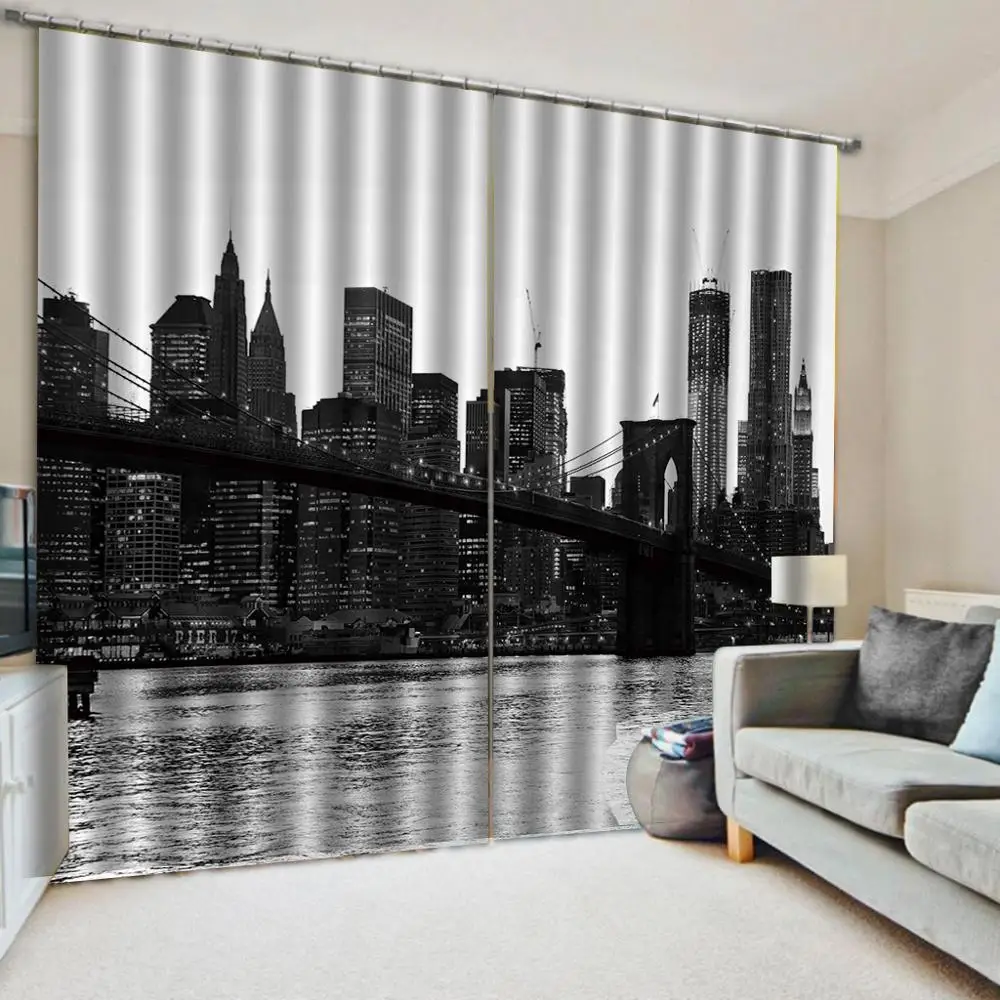 Занавески для комнаты черно белый городской мост фотопечать 3d занавески сада