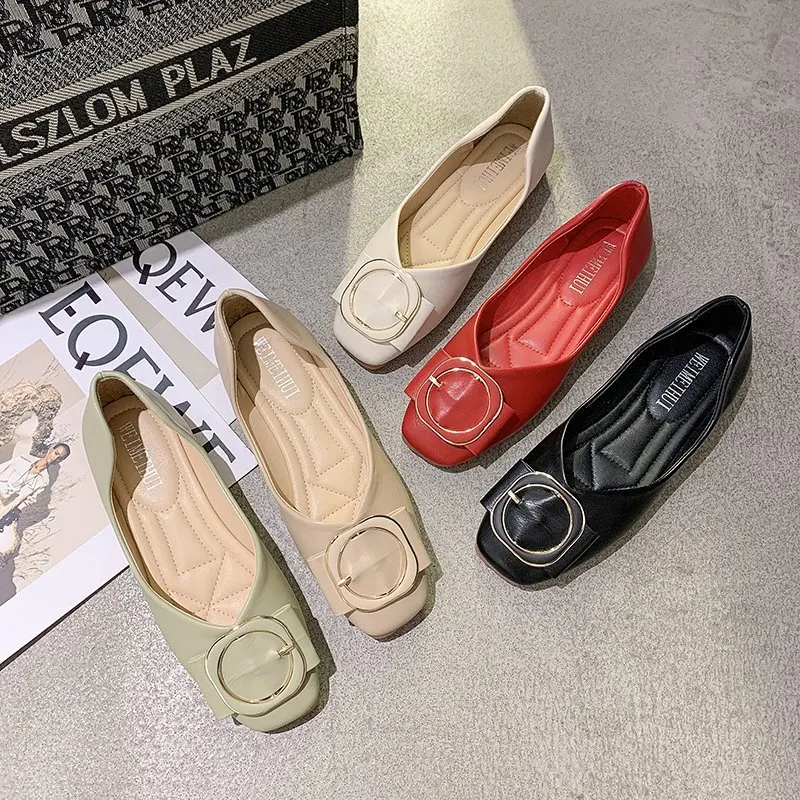 

2020 spring and autumn new shallow mouth square buckle flat bottom lazy peas shoes female fairy wind wild shoes X130