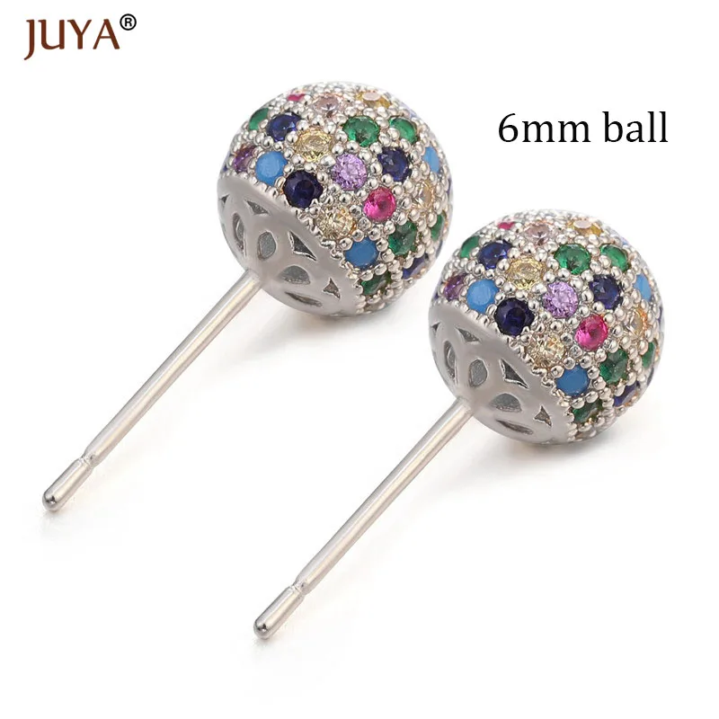 6mm ball silver Корейская мода милые круглые серьги-шарики в стиле диско Роскошные циркониевые стразы серьги-гвоздики для женщин девочек рождественские подарки - Окраска металла: 6mm ball silver
