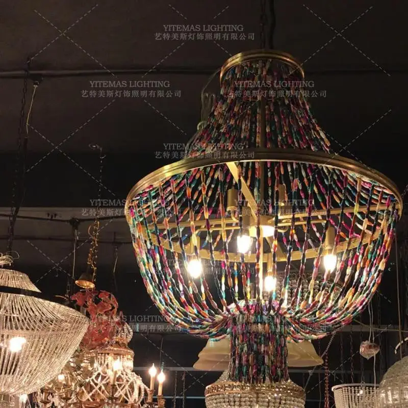 Винтажный подвесной светильник из натурального агата с цветными бусинами