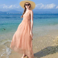 women 100 silk dress beach shell 100 natural silk fairy pink dress v neck holiday summer dresses hot free shipping