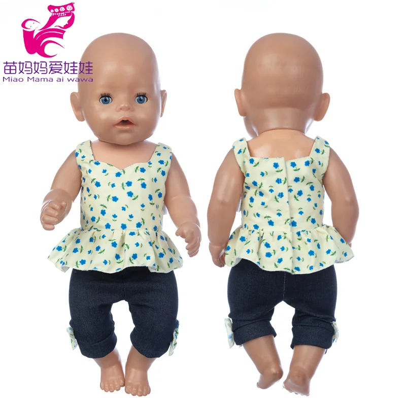 

17" Baby Doll Clothes Flower Shirt Black Pants 43 Cm New Born Dolls Outwear Children Gifts
