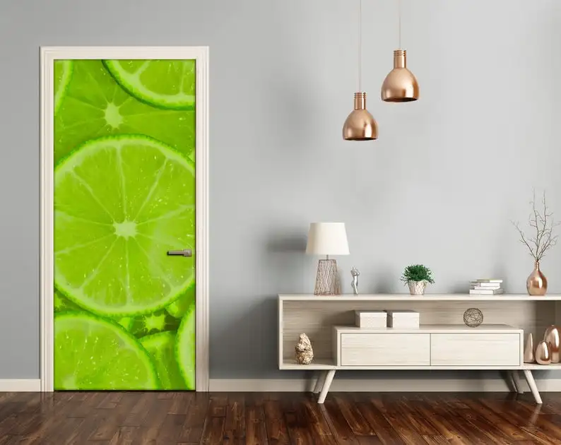 

Самоклеющиеся водонепроницаемые обои 3D зеленые оранжевые наклейки на дверь домашний декор обновленная ПВХ настенная бумага печать художе...